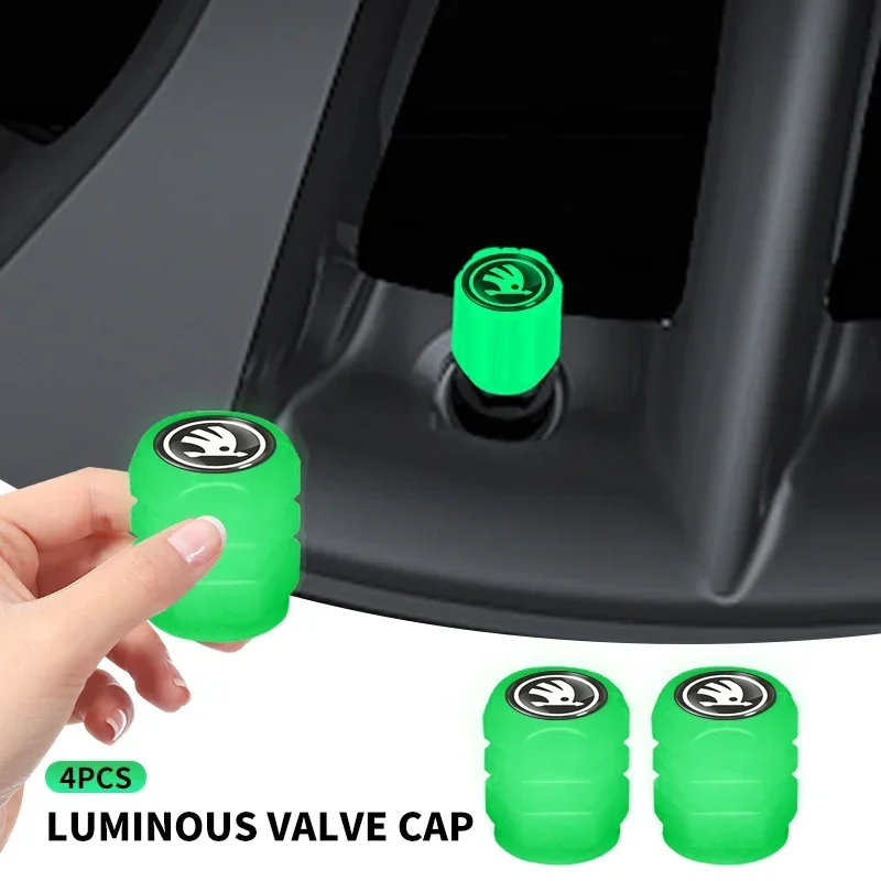 Luminous Valve Caps Night Glowing Car Tyre Decor for Skoda Rapid Kodiaq Fabia Karoq Laura Superb 2 VRS Octavia Car Accessories