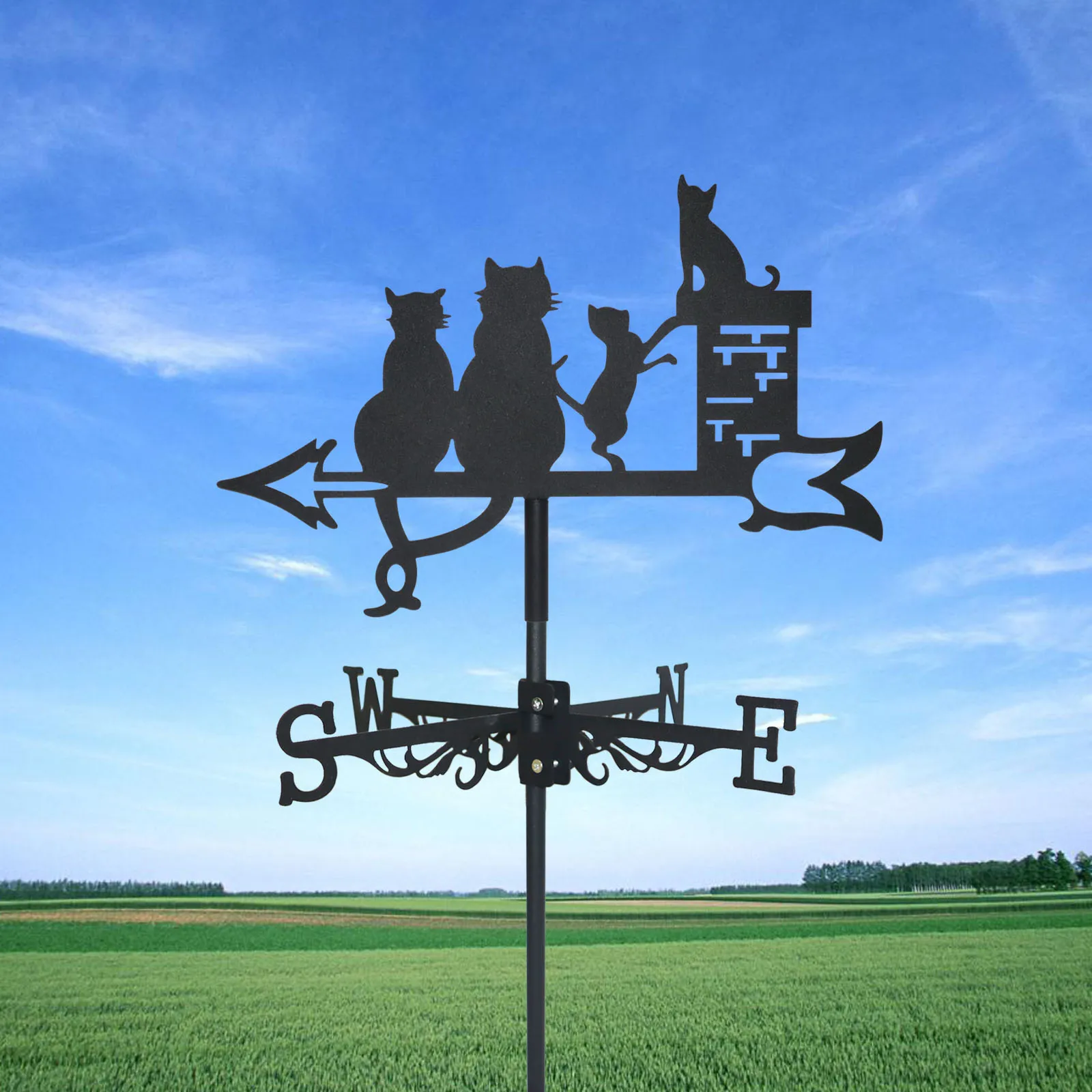 Black Cat Weathervane Silhouette Art Black Metal Pet Cat Wind Vanes Outdoors Cattery Decor Garden For Roof Yard Building