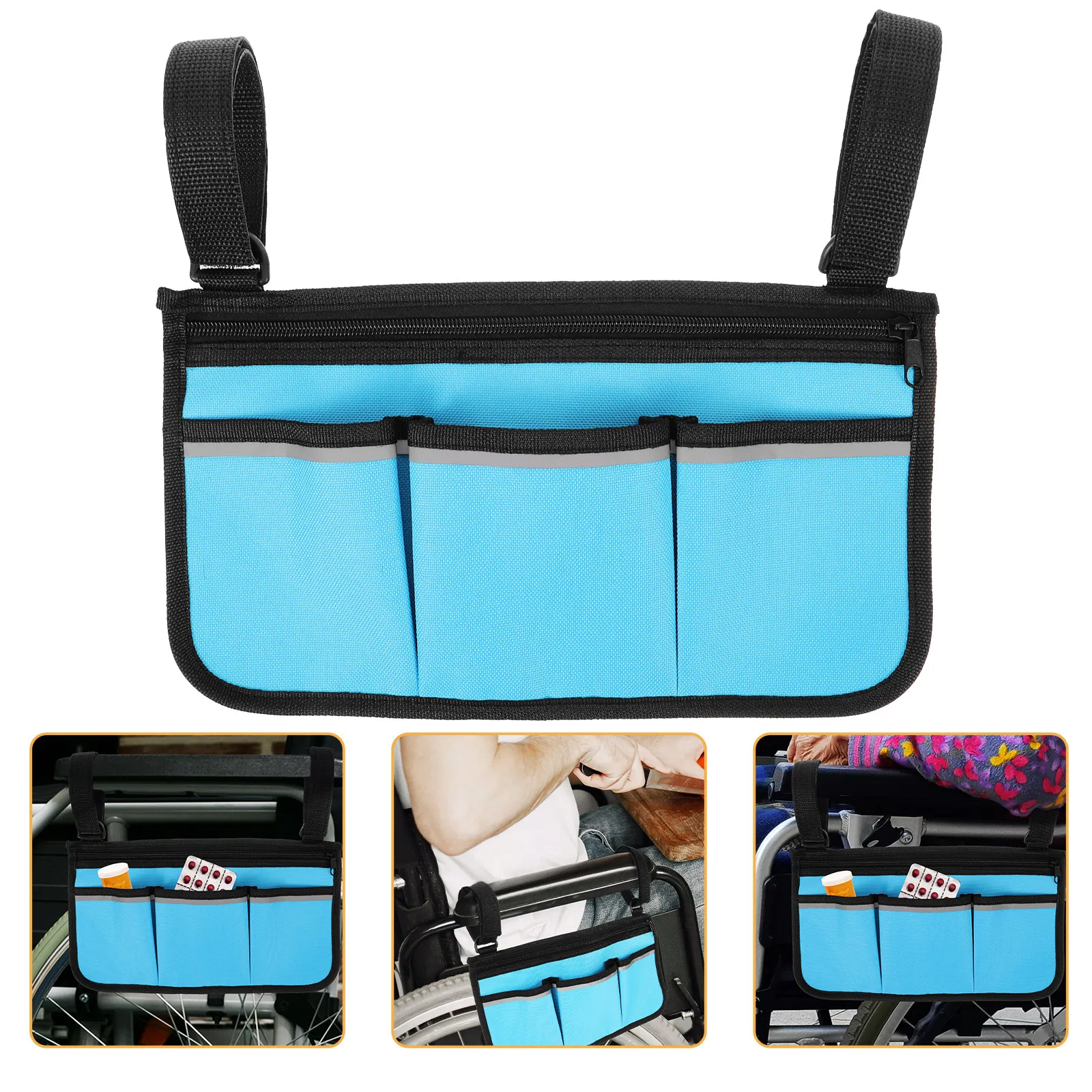 

Wheelchair Armrest Storage Bag Oxford Cloth Durable Side Hanging Pouch For Walker Accessories Seniors Walking Aid Organizer