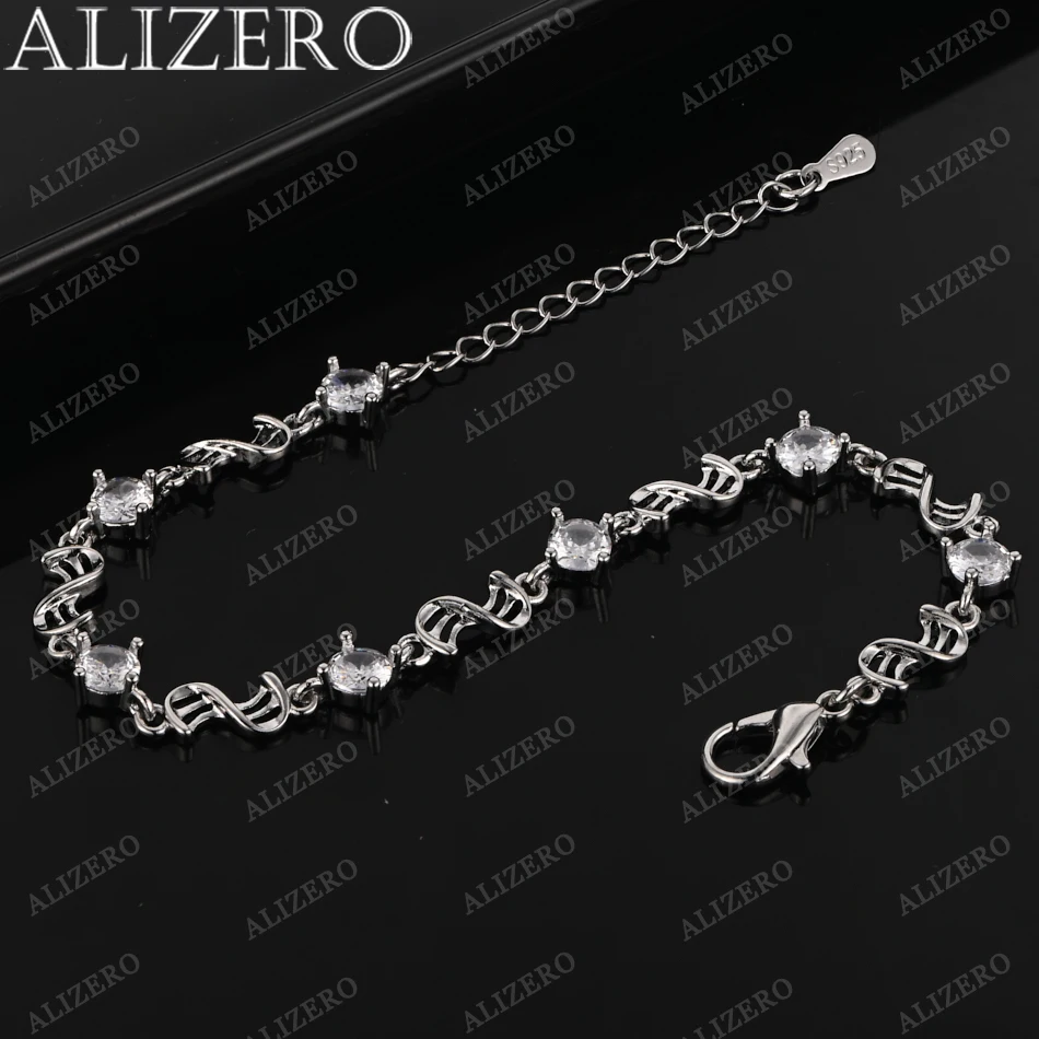 ALIZERO 925 Sterling Silver Bracelet White / Purple Zircon Crystal Bracelets for Women Wedding Party Fashion Fine Jewelry Gifts