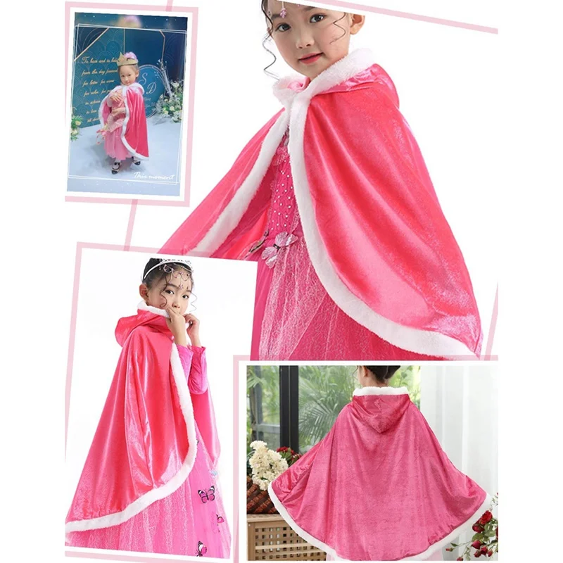 Christmas Children Warm Cloak Girls Princess Hooded Cape Kids Winter Wear Kids Xmas Costume Outfit Party Wear Cosplay