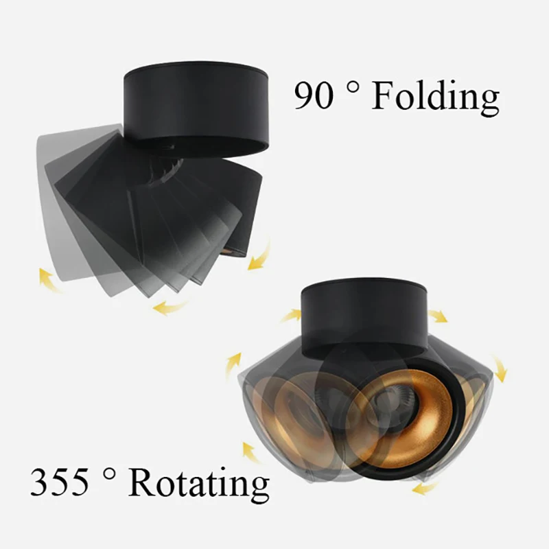 Dimmable Foldable Rotatable COB LED Downlights 9W 12W 15W Surface Mounted LED Ceiling Lamp 110~240V Background Track Spot Lights