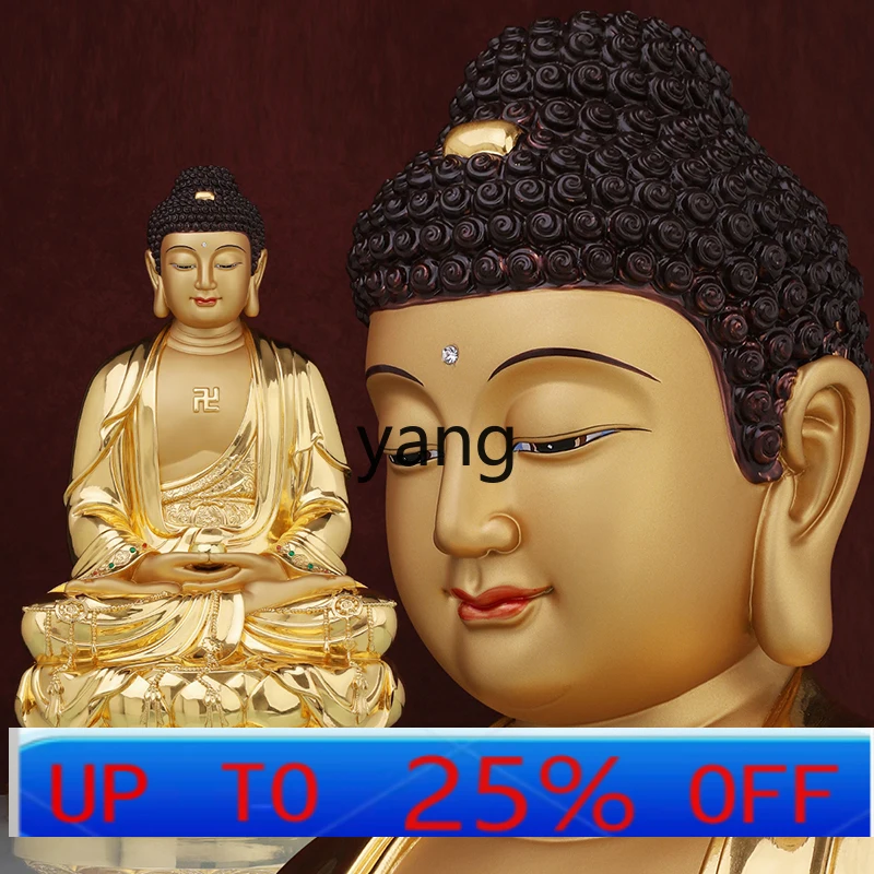 

LTT Shakyamuni Buddha Buddha Ornament Bronze Statue Gold-Plated Diamond Three Treasures Buddha Home Use