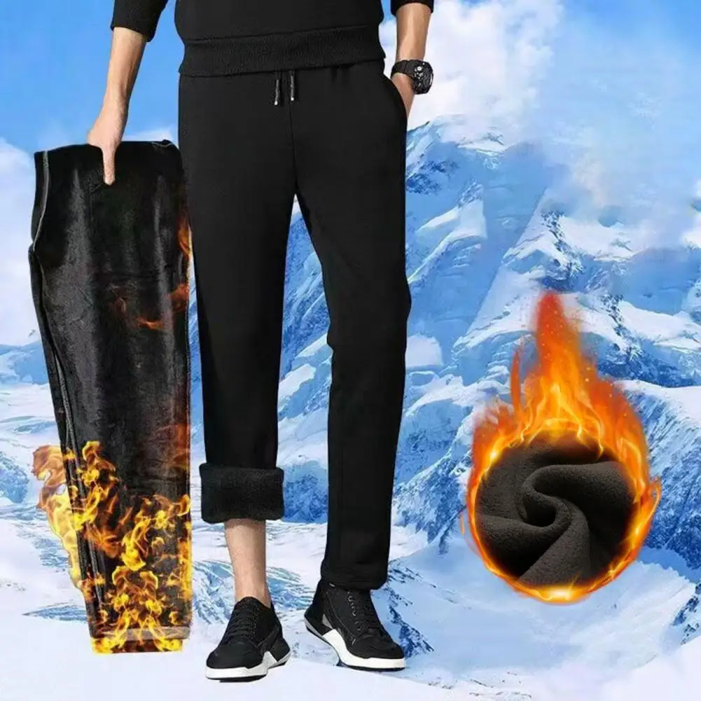 Men Winter Pants Men's Wide Leg Drawstring Pants With Side Pockets Street Style Sport Trousers For Spring Fall Elastic Waist