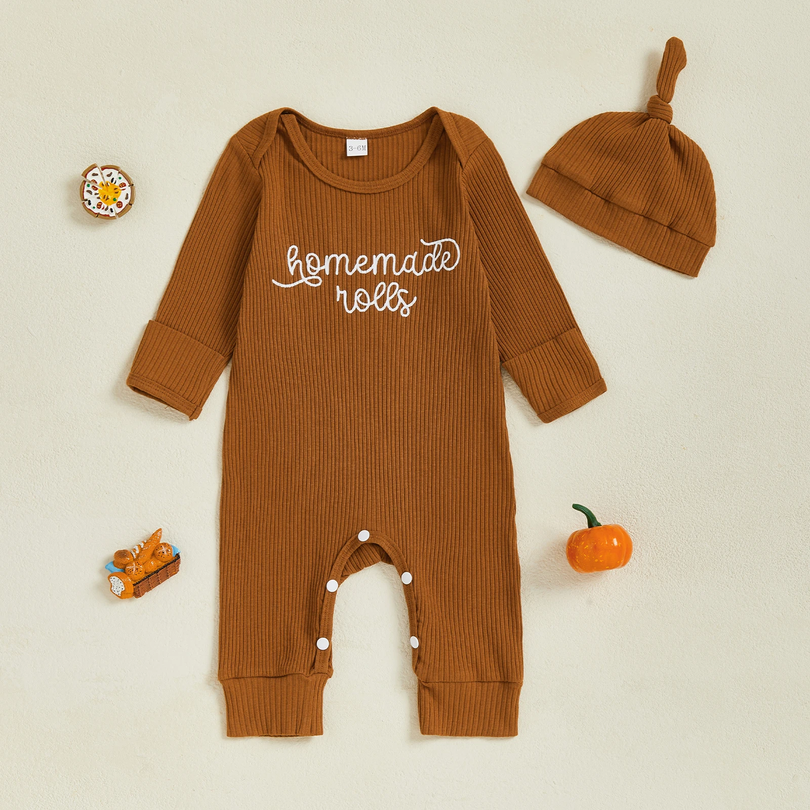 

Infant Boys Thanksgiving Outfit Set Turkey Print Long Sleeve Romper Jumpsuit with Matching Hat for Fall Celebrations