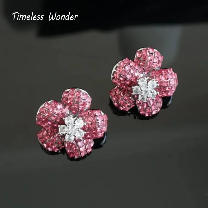 Timeless Wonder Fancy Zircon Geo Floral Stud Earrings for Women Designer Jewelry Runway Goth Classy Style Rare Gift Sweet 5152