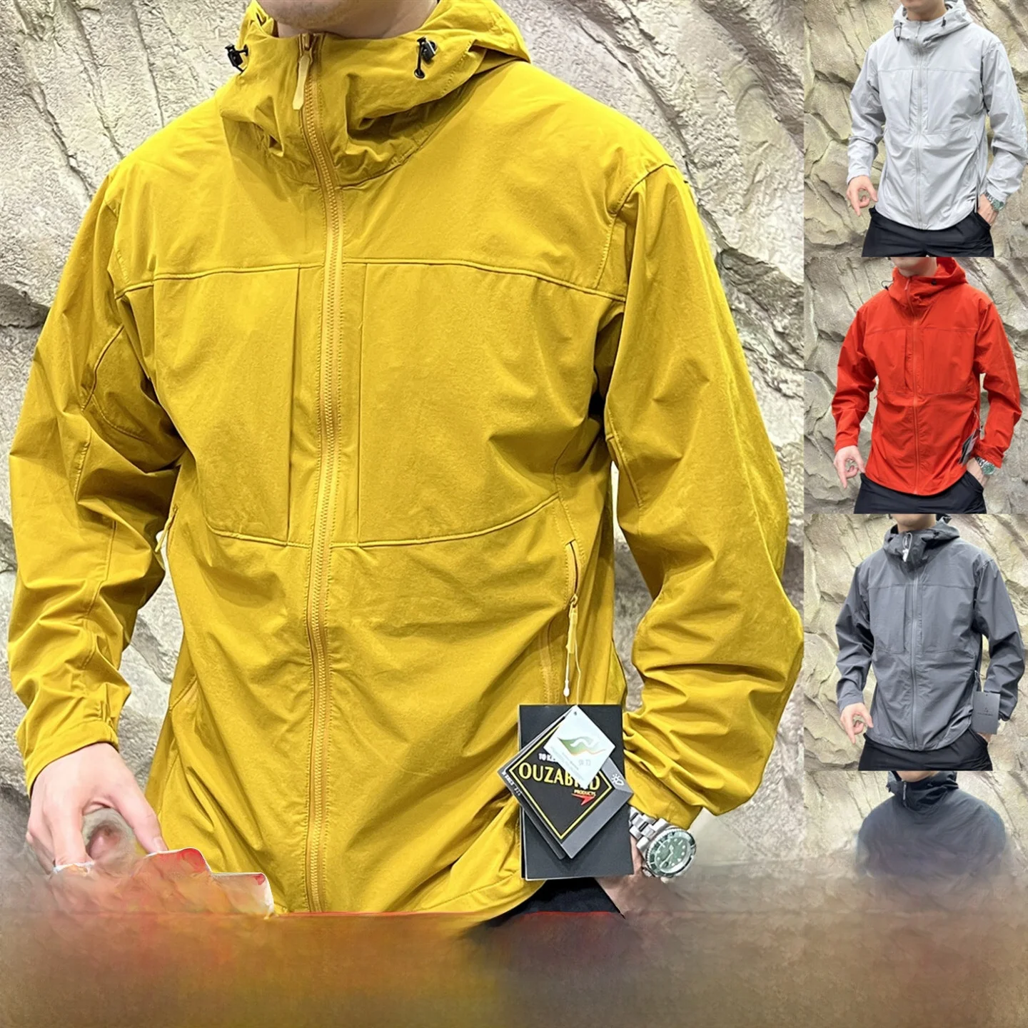 

Всепогодное уличное ранняя осень новое водонепроницаемое ветрозащитное высокоэластичное дышащее пара мягкое желтое пальто