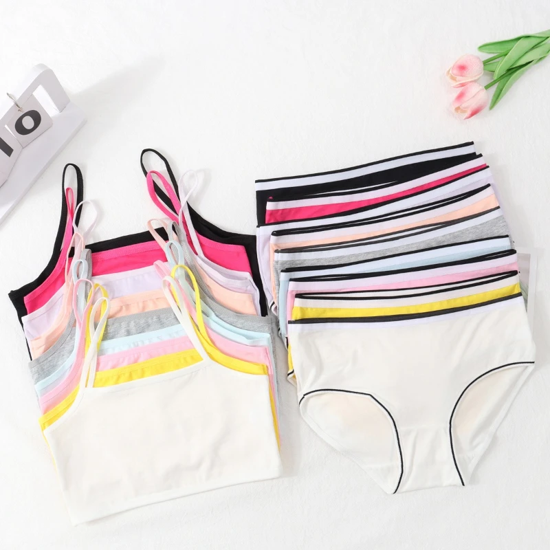 Girl's Developmental Vest Underwear Cotton Soft Underwear Underpants Set Solid Color Vest Simple Comfortable and Breathable