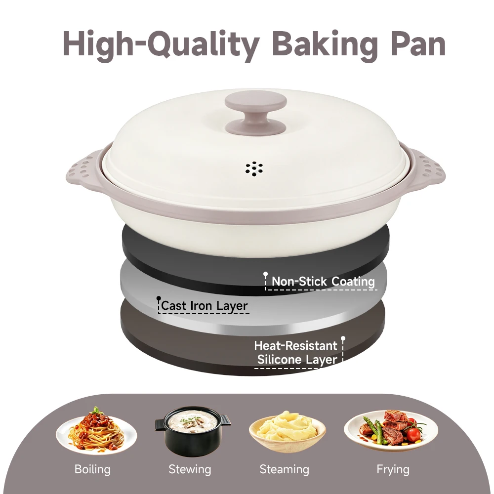 White Milk-Colored Microwave Frying Pan, a Microwave Cooking Utensil Used for Grilling, Heating and Cooking Various Dishes