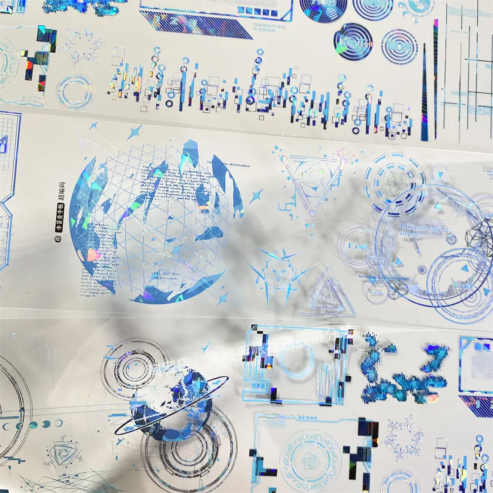 Lee Fu Gui Punk Blue Shiny Shell Effect Coding Decorative Stickers for Scrapbooking Phone Case DIY