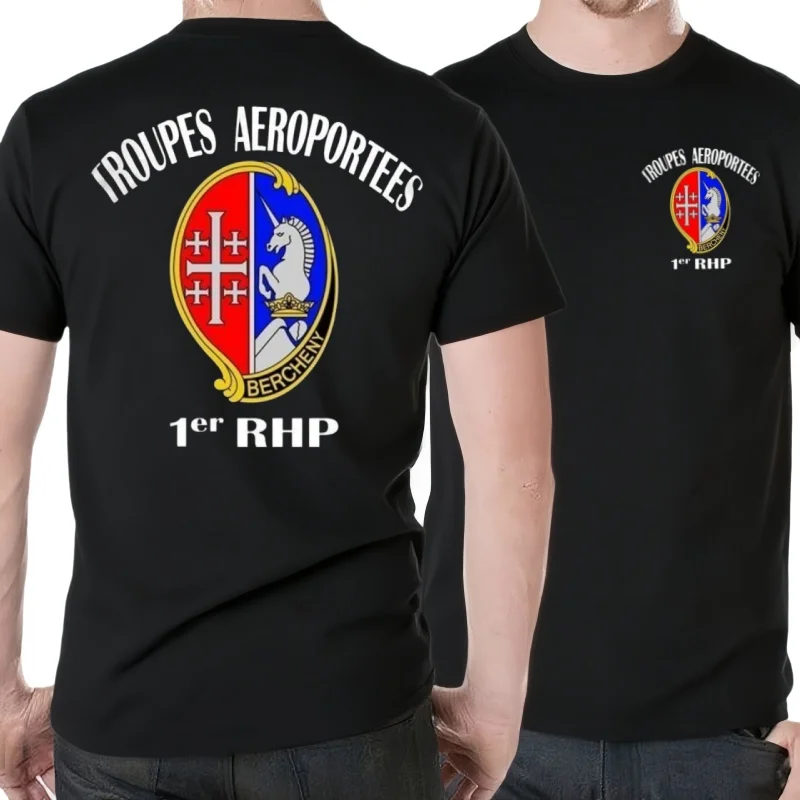 Francés 1er RHP, Regiment Hussard Parachutiste, TAP Hombres Camiseta Manga Corta Casual Camisas 100% Algodón