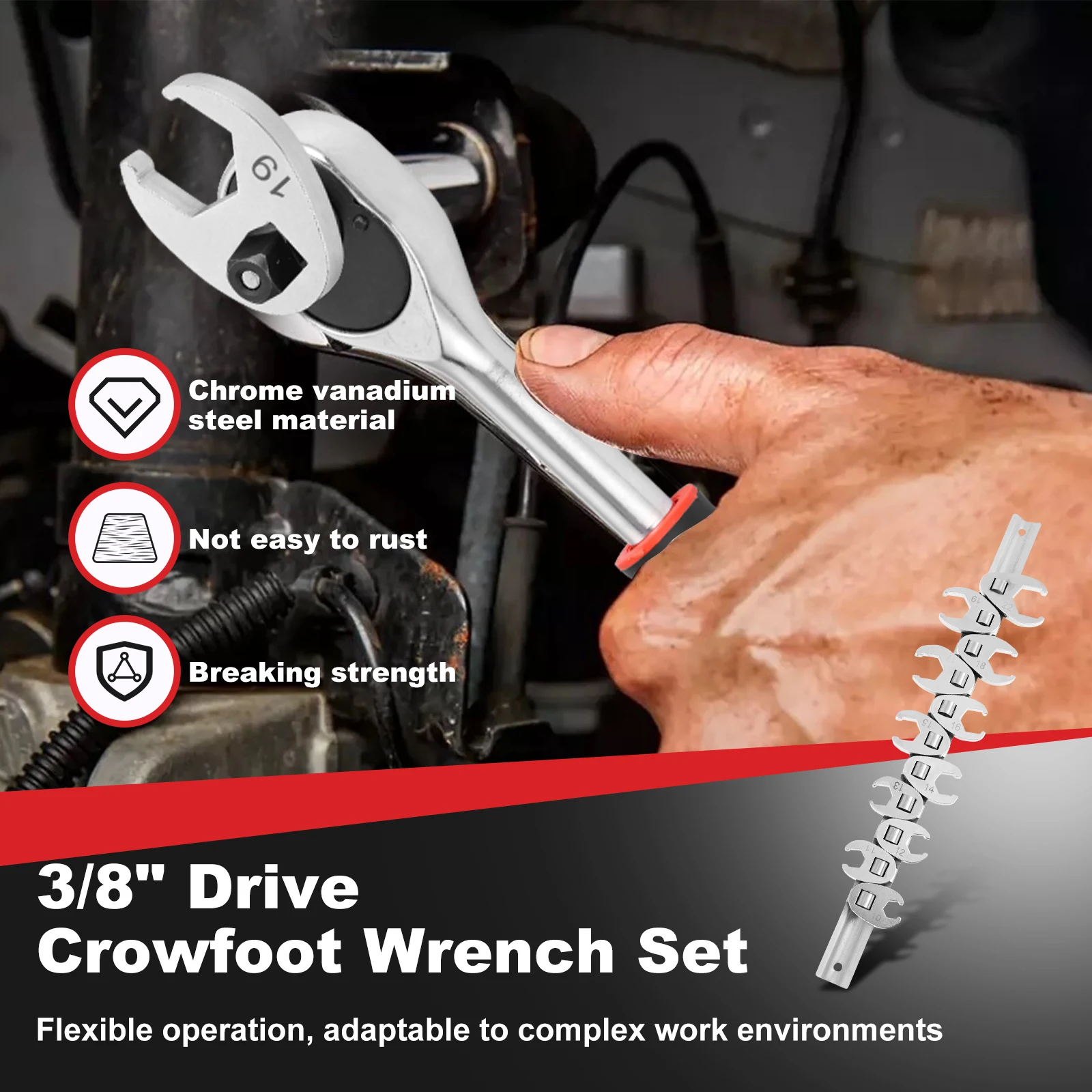 10/11 Pcs Flare Nut Wrench Set 10-22 mm Crowfoot Wrench Set with Storage Rack Horn Dual Purpose Wrenches Tool Kit for 3/8" Drive