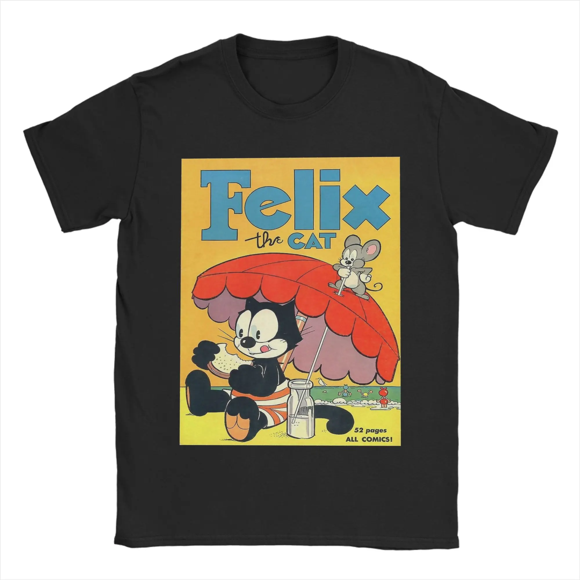 F-Felix the Cat at the beach  Merch Unisex T Shirt 100% Cotton Tee Fashion  Tops T-shirt
