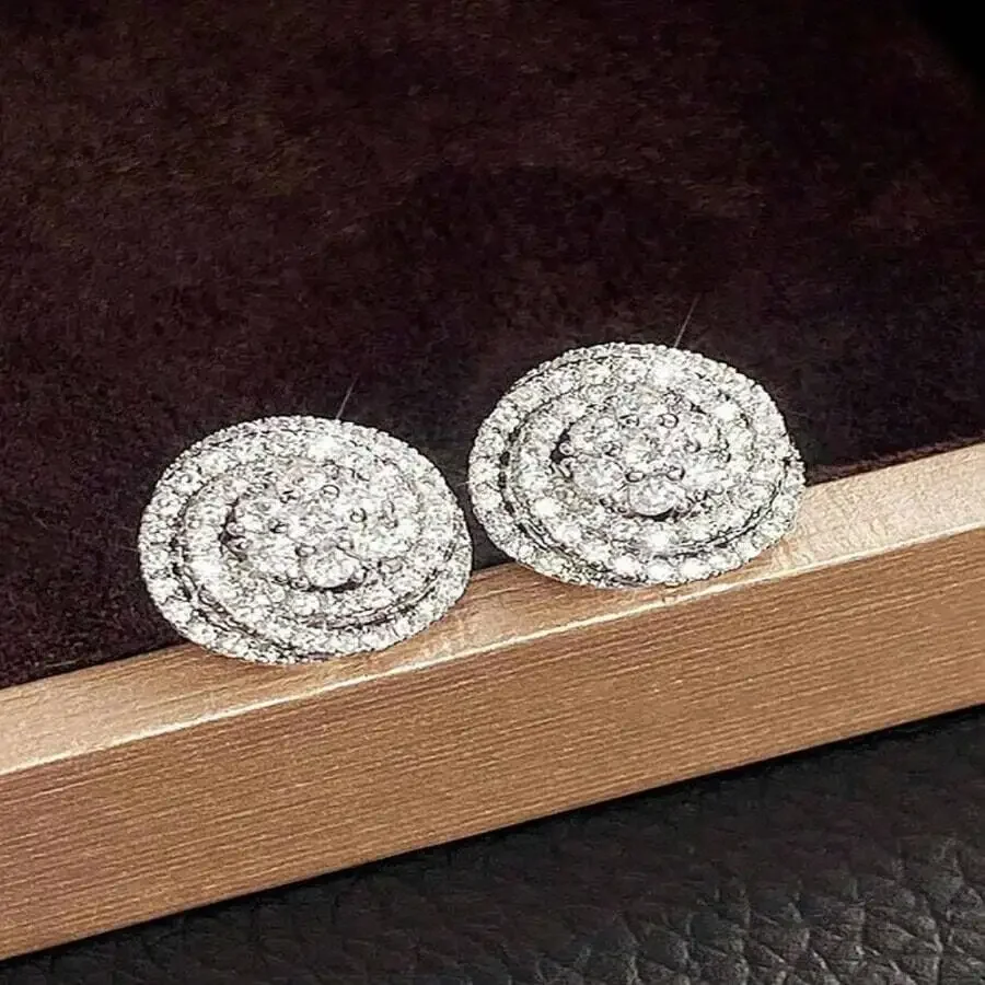 

Round Cubic Zirconia Inlaid Earrings For Women Men Minimalist Fashion Daily Wear Gift