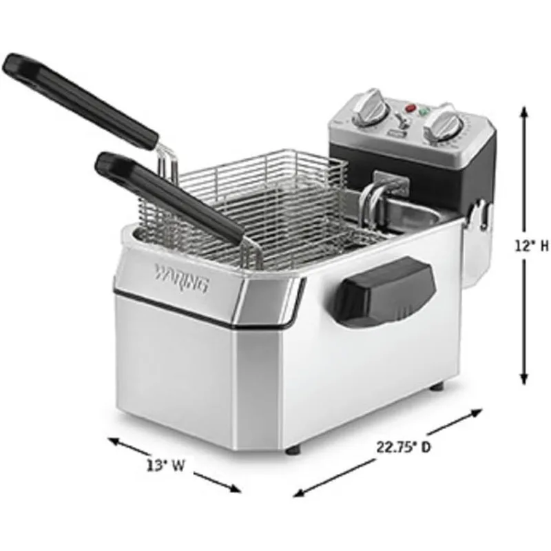 Waring Commercial WDF1000 Heavy Duty 10 lb. Single Basket Deep Fryer, Includes 3 Fry Baskets & Night-Cover-1800W 120V, 5-15 Plug