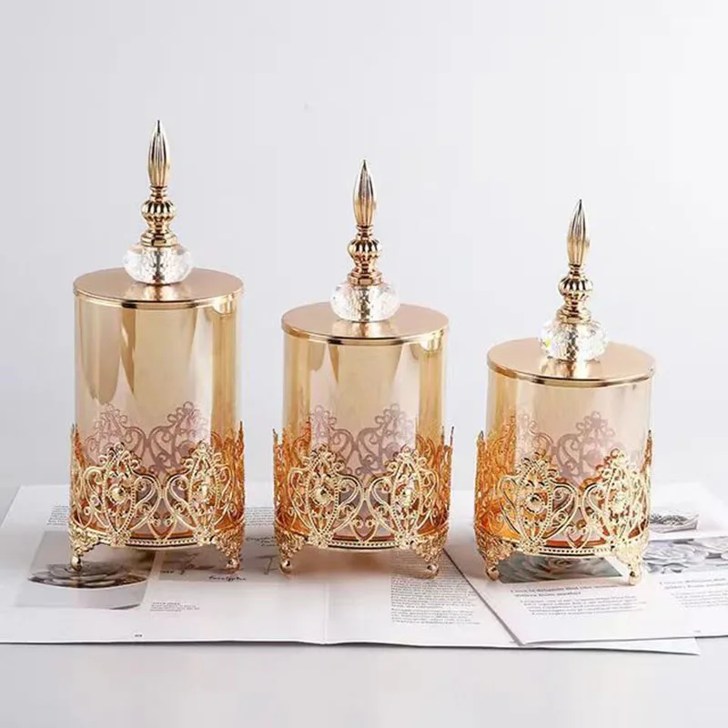 European Luxury Crystal Transparent Glass Decorative Jar Relief Storage Jewelry Box Cotton Candy Jar Creative Home Decoration