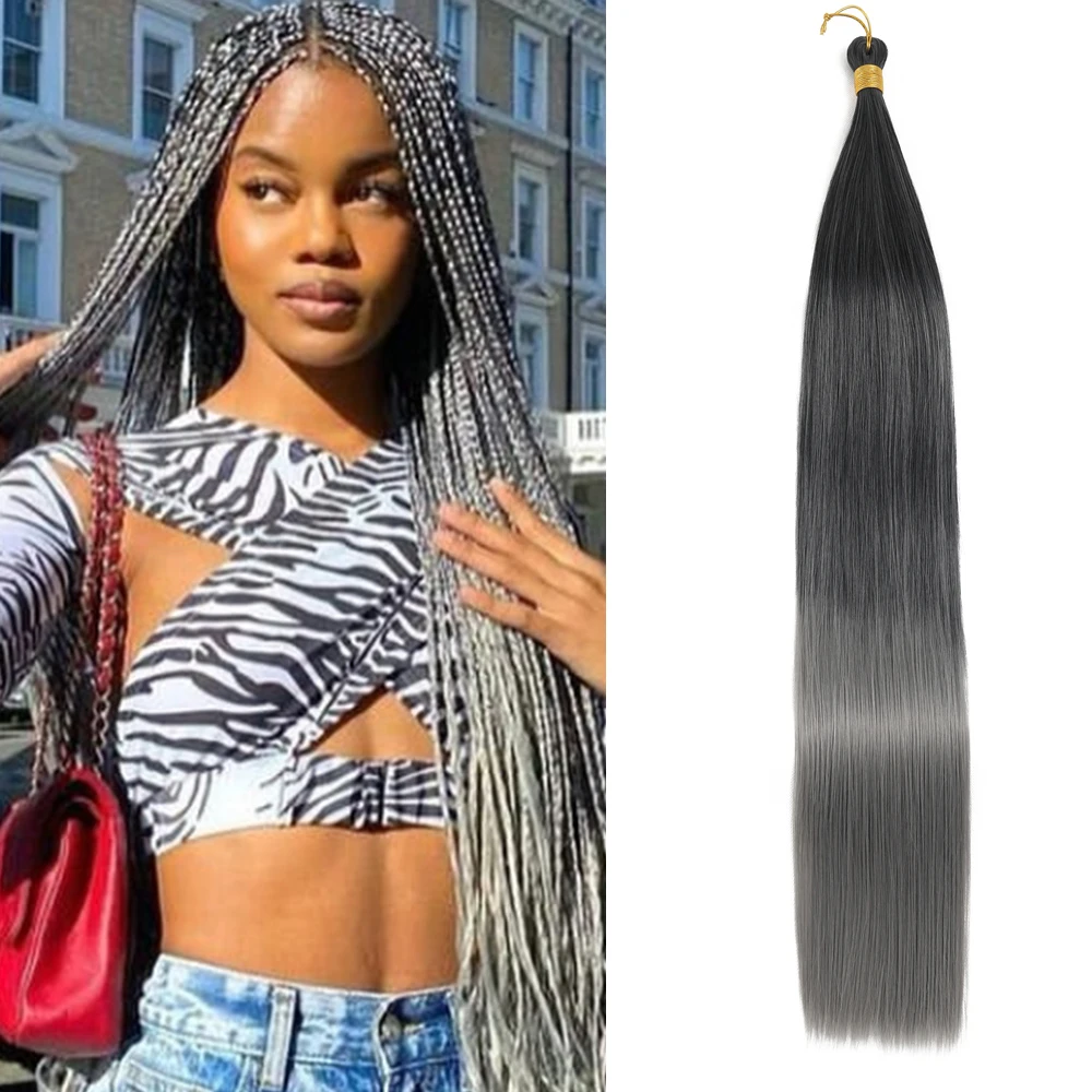 Extensiones sintéticas largas y sedosas para trenzar ganchillo, mechones de pelo a granel, alta temperatura, color negro y marrón, ombré, 24 pulgadas