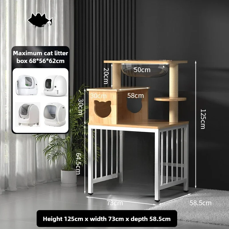 Solid Wood Cat Climbing Frame Cat Tower Scratching Post Hiding House Grip and Wear Resistance Cats
