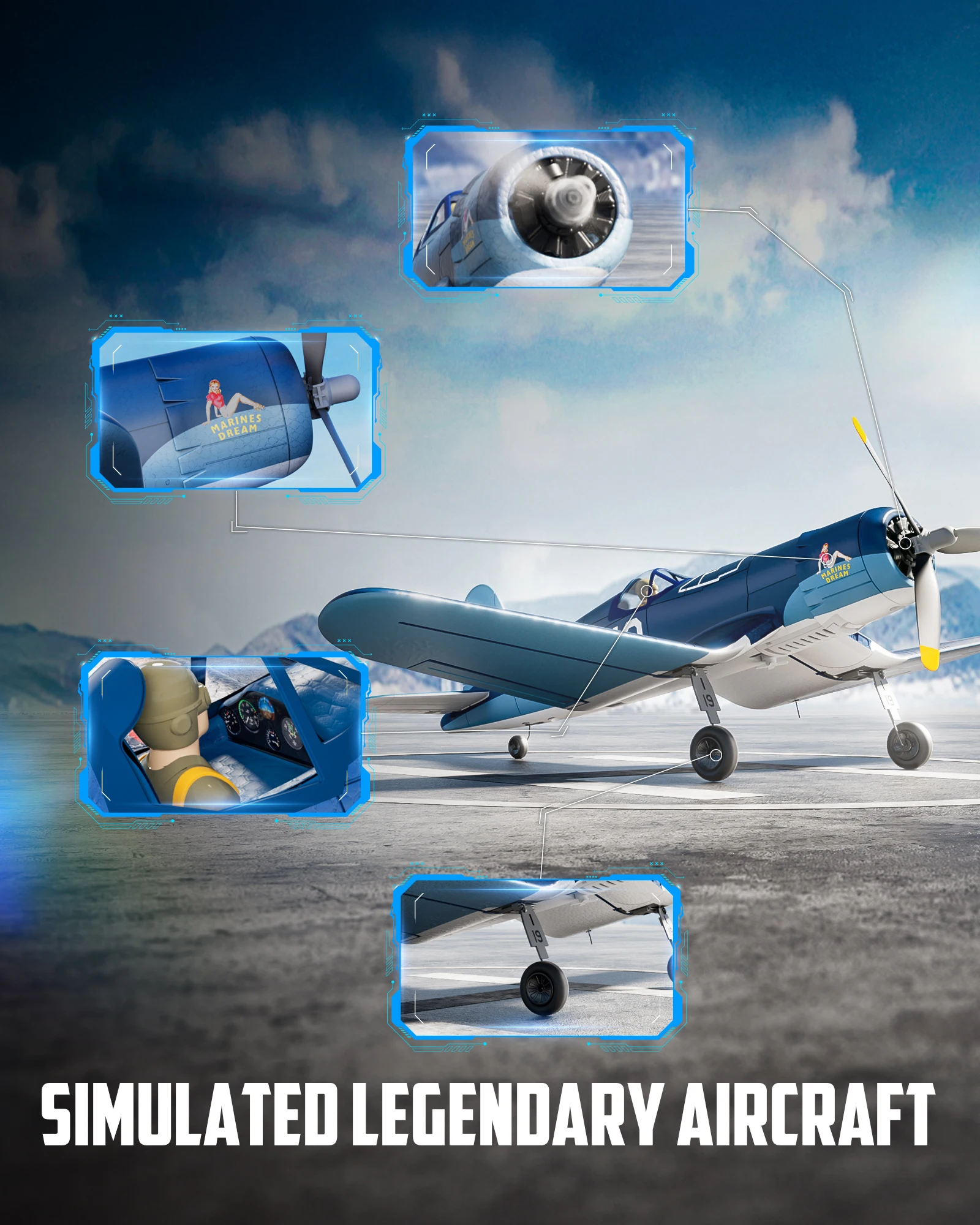 Volantexrc Brushless F4U Corsair RC Planes for Adults, Upgraded 4-Channel RTF RC Airplane,One-Key Aerobatic,Ideal for Outdoors