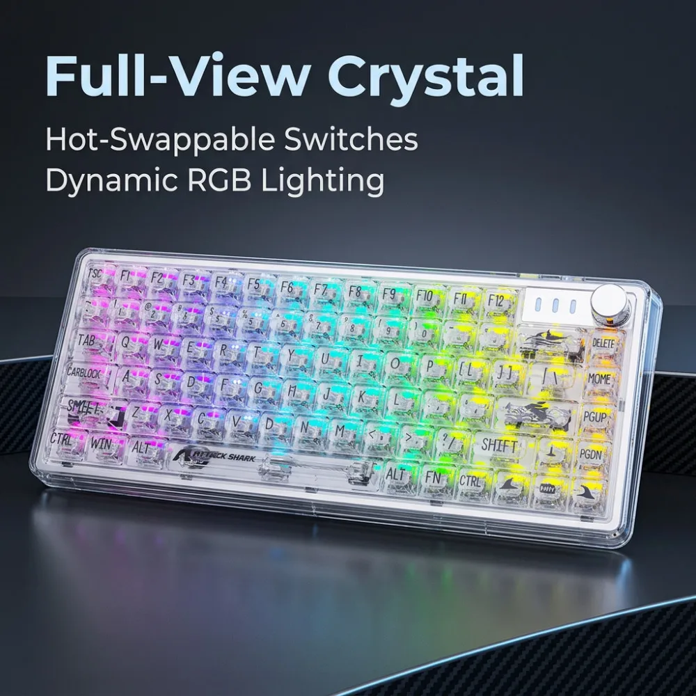 Transparent Mechanical Keyboard Customized Wired RGB Hot Pluggable Glass Axis Gaming Esports Keyboard High Penetration Key Cap