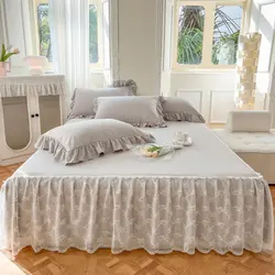 White Lace Bed Sheet Skirt Queen/King Size Bed Cover Solid Color Plain Bedspreads For Double Bed(pillowcase need order)