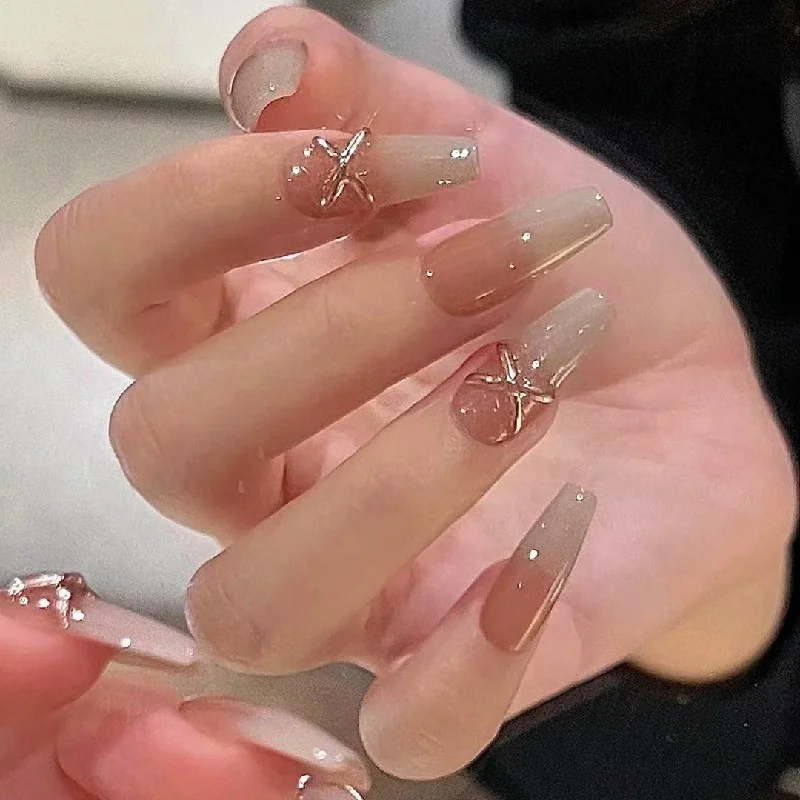 

10Pcs Nude French Handmade Press on Nails Simple Elegant Long Ladder Full Cover Fake Nail Tips for Women&Girls Daily Wear Beauty