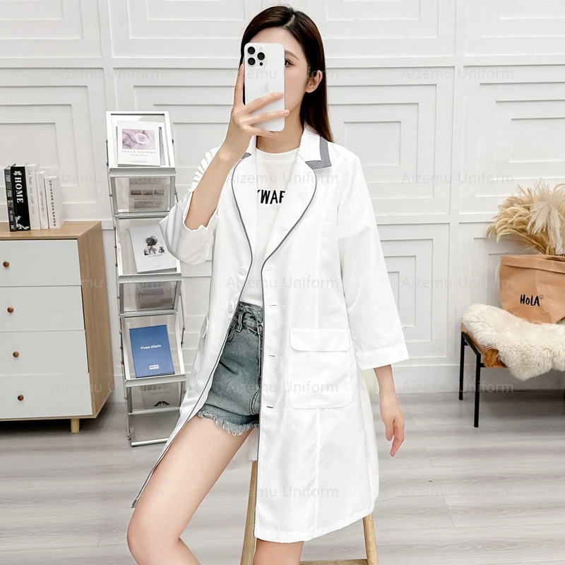 women white beauty uniform with beautician robe salon lab coat nurse uniform medical scrubs pink hospital black Spa workclothes
