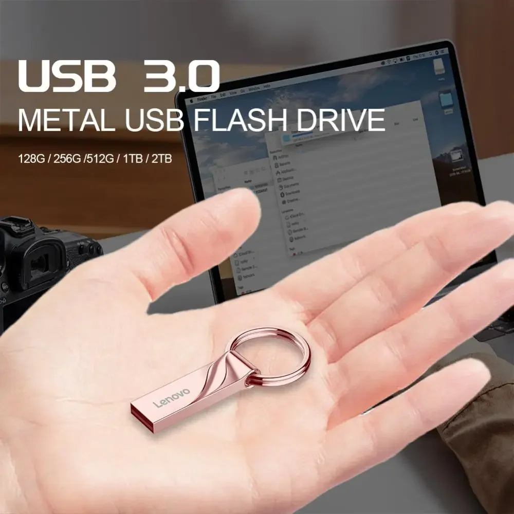 Lenovo USB 3.0 2TB USB flash drive, stik memori kecepatan tinggi logam 128GB 512GB mini kreatif 256GB 1TB penyimpanan eksternal