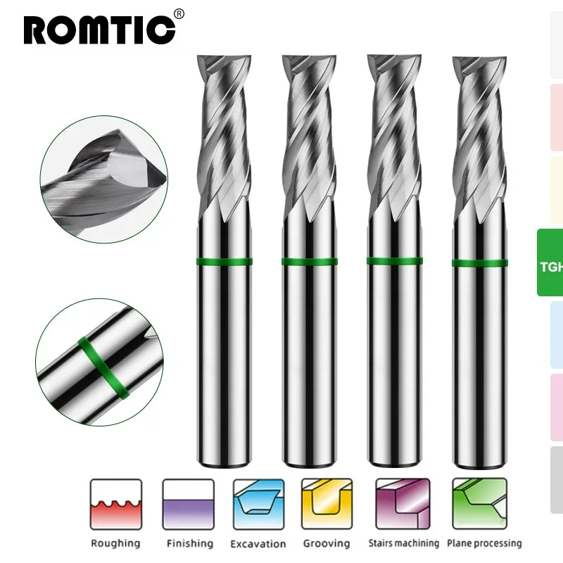 Imagem -02 - Romtic-tungsten Steel Carbide Flat End Mill Cnc Centro Mecânico Alumínio Fresagem Ferramentas Cutter 2-flute Tgh-hrc50