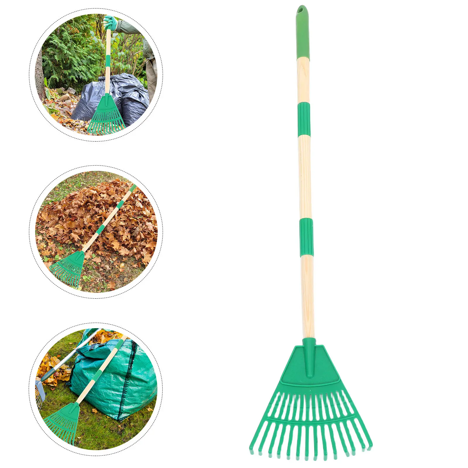 Garden Rake Plastic 14 Tines Detachable Handle Compact Small Yard Cleanup Leaf Rake Lightweight Gardening Tool Outdoor