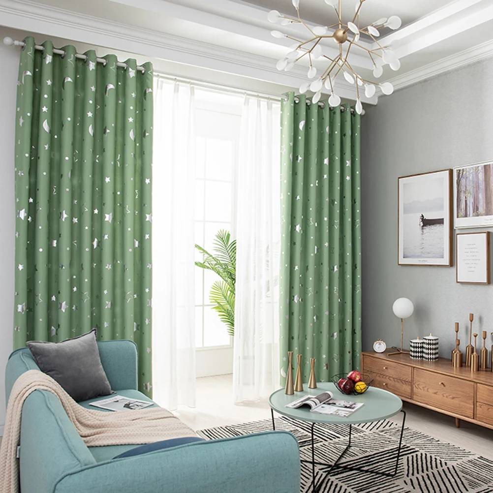 

Insulated Curtains Stars Moon Window Blackout Heat Simple Punching Curtain Punching Thermal Privacy Filtering Curtains