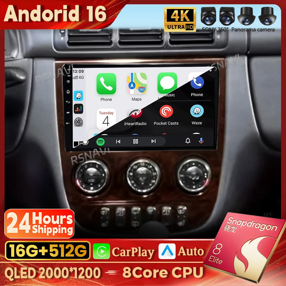 Android 16 Car Radio Multimedia Player For Mercedes Benz M-Class W163 ML 1997 - 2005 Auto Carplay Car Stereo wifi+4G Ai Voice BT