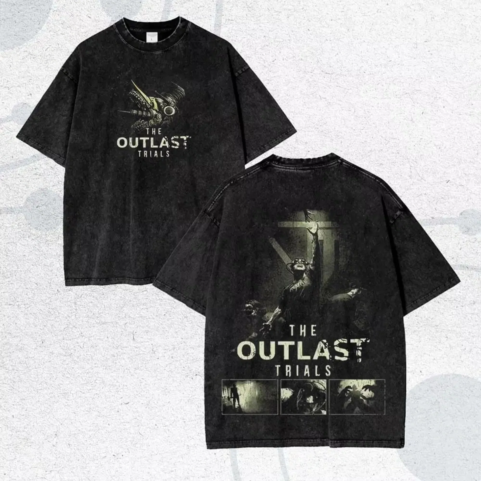 Camiseta con estampado gráfico de The Outlast Trials, juego de terror, acción y aventura, ropa de calle para hombres y mujeres, camiseta de algodón lavado retro de gran tamaño