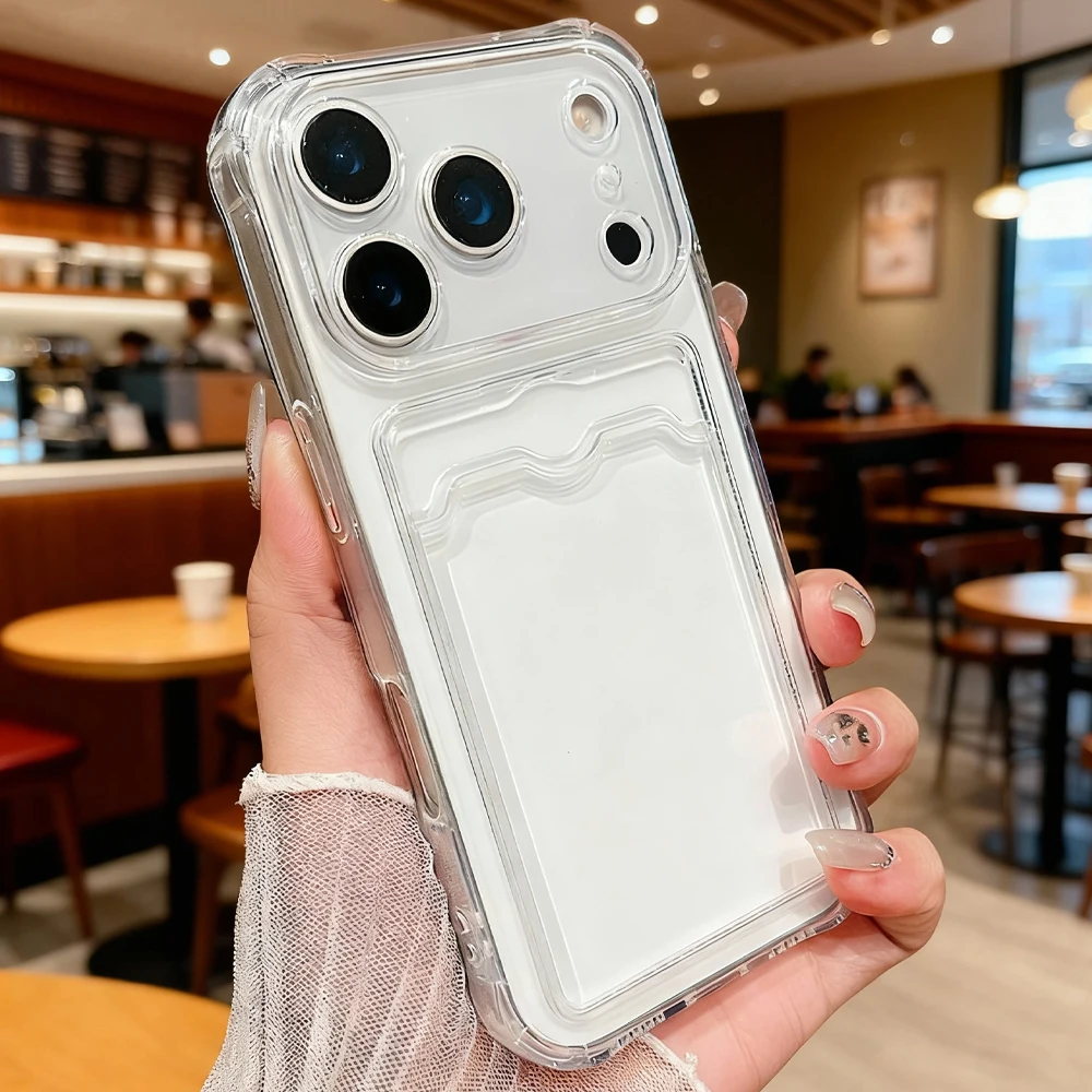 محفظة حامل بطاقة واضح لينة آيفون 17 11 13 12 14 15 16 برو ماكس 17 برو حالات فتحات بطاقة شفافة الوفير الغطاء الخلفي