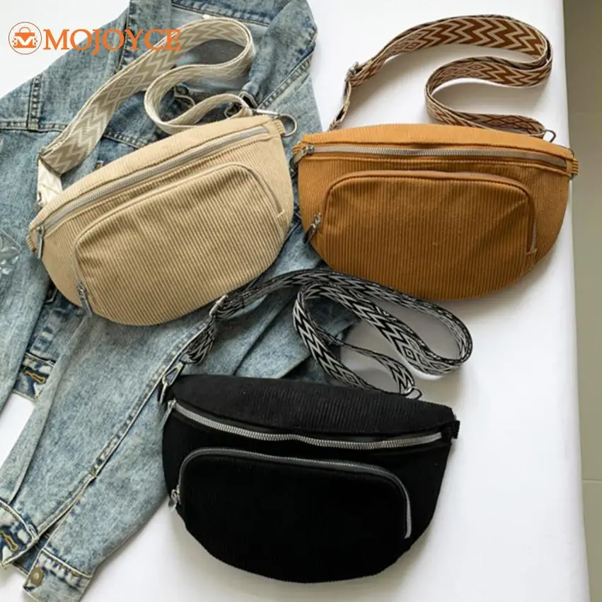 Chest Bags Corduroy Banana Bag for Women\'s Sling Crossbody Waist Pack Vintage Running Shoulder Bags Casual Fanny Packs Belt Bags