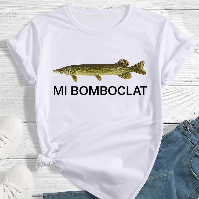

Mi Bomboclot Fish Забавный мем с принтом Женская футболка Модная одежда Футболка с короткими рукавами Летняя уличная одежда Повседневная одежда Y2k Топ
