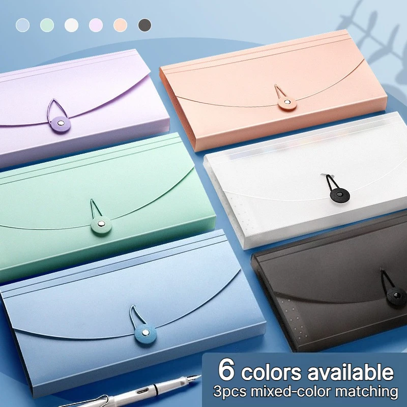 1PC / 3Pcs Mixed Color Set Accordion Invoice Receipt Organizer, Multi-Pocket Snap-Button Document Pouch for Office Bill Storage