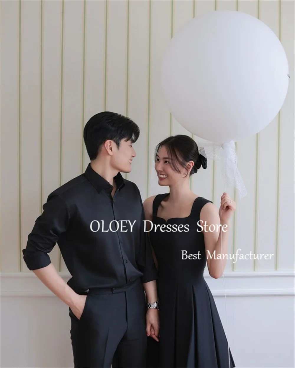 OLOEY Simple Black Mini Prom Cocktail Dress Korea Photoshoot Pleats Satin Short Wedding Party Dress A Lien Sleeveless Custom