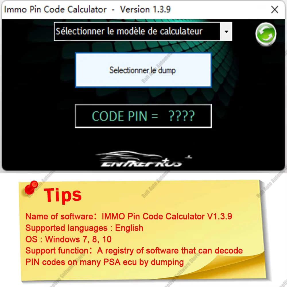 IMMO Pin Code Calculadora V1.3.9 Software de carros para Psa Opel Fiat Vag Código PIN desbloqueado em muitos PSA ecu podem ser decodificados por dumping