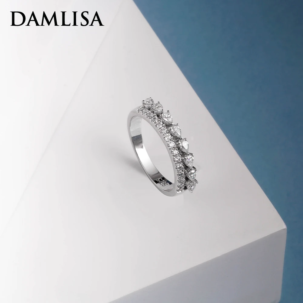 

DAMLISA Full Moissanite Bridal Wedding Band Rings for Women 925 Sterling Silver with 18k Gold Plated Emgagement Fashion Ring