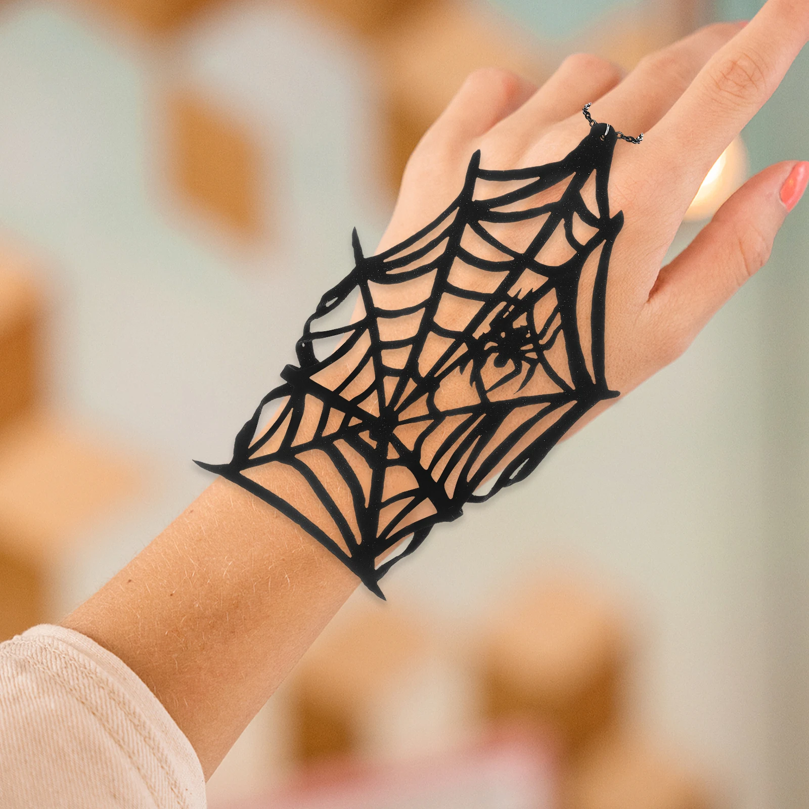 

Spider Web Fingerless Glove Halloween Wristband Adjustable Steampunk Punk Style Wristband Halloween Themed Accessory