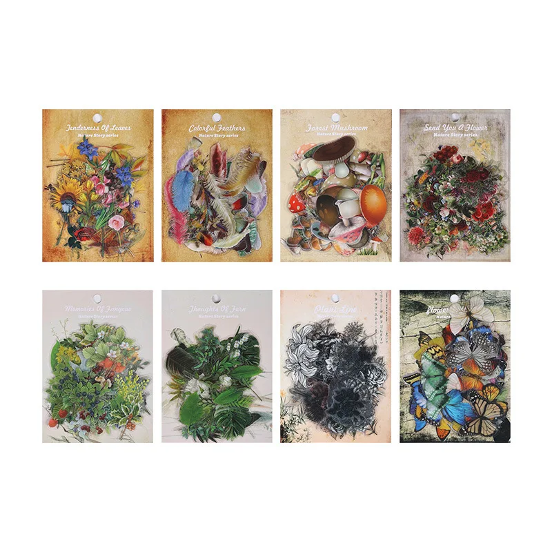 60pcs Stickers PVC Waterproof Natural Story Journal Vintage Plant Material Paper for Scrapbook Diary Planners