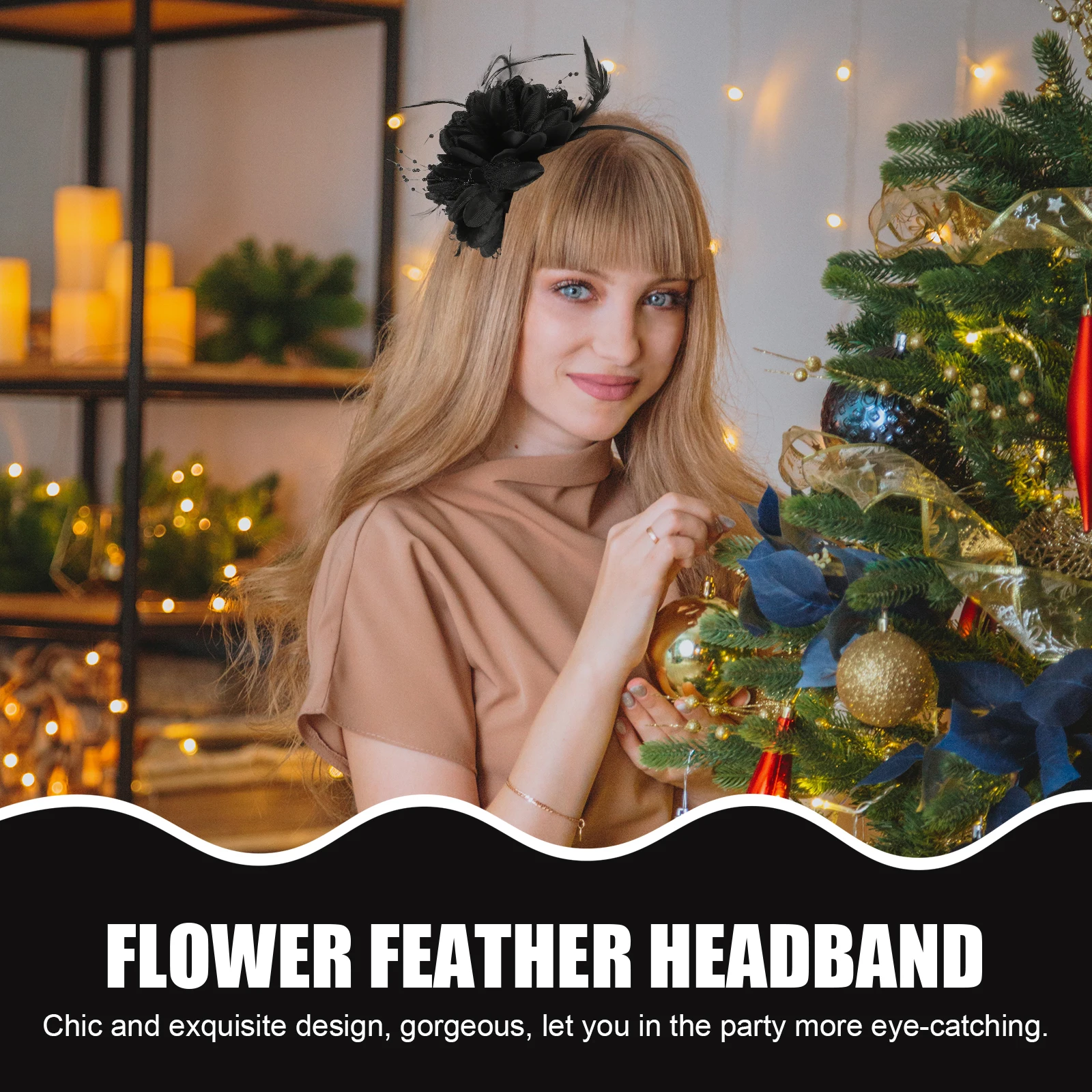 

s Flower Headband Black Elastic Big Flower Design Easy Wear Cocktail Party Wedding Bridal Shower Gift Hair Accessory