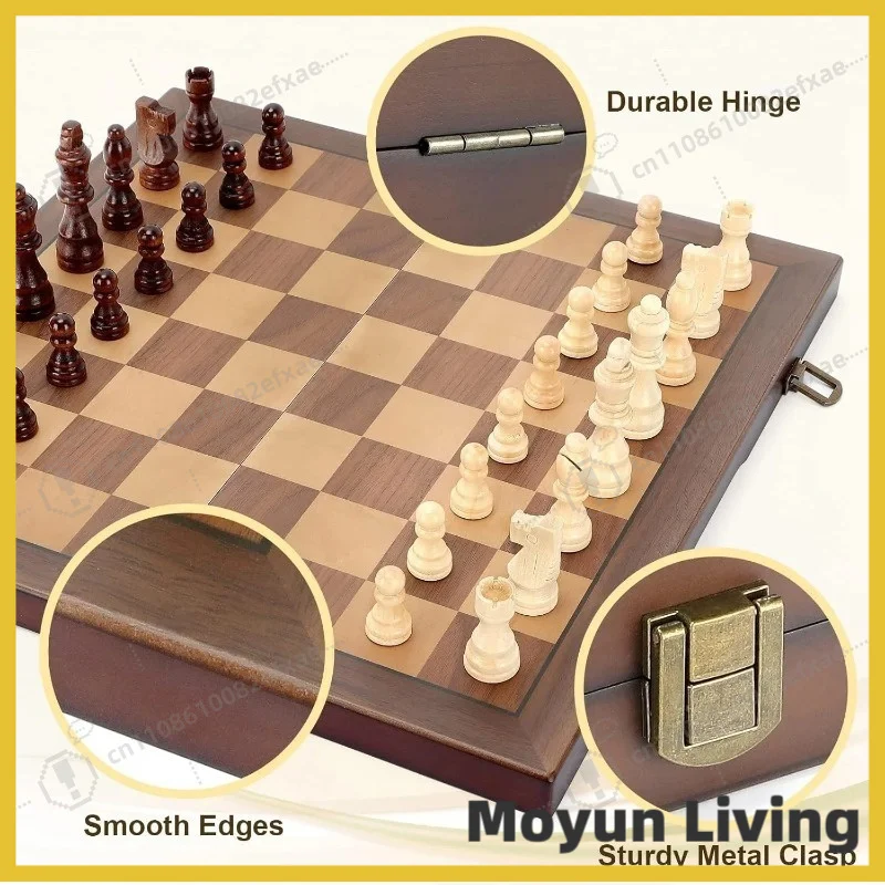 Magnetic Wooden Chess Set for Adults Kids  Chess Board with Handmade Pieces, Folding Portable Travel Unique Chess Sets Game for