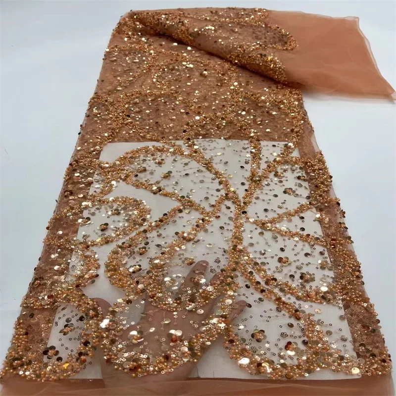 

Nigerian 3D Flower Lace Fabric, African Sequins, French Dress, High Quality, Orange Embroidery, Luxurious, 2022