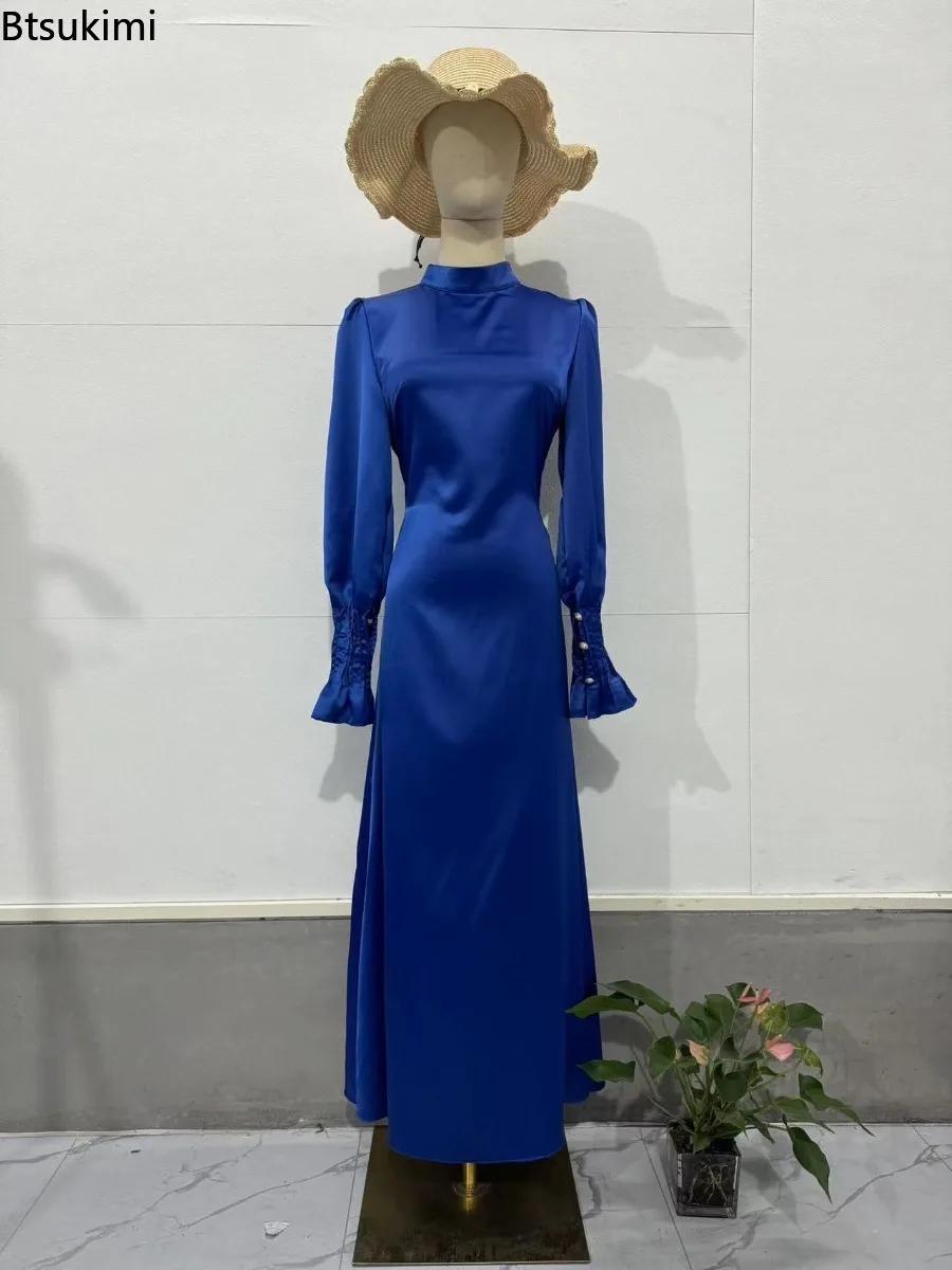 Sukienki muzułmańskie na Eid Wiosenna moda damska Abaja Elegancka suknia satynowa w stylu pałacowym na przyjęcie Ramadan Maroko Kaftan Arabski Dubaj Szata