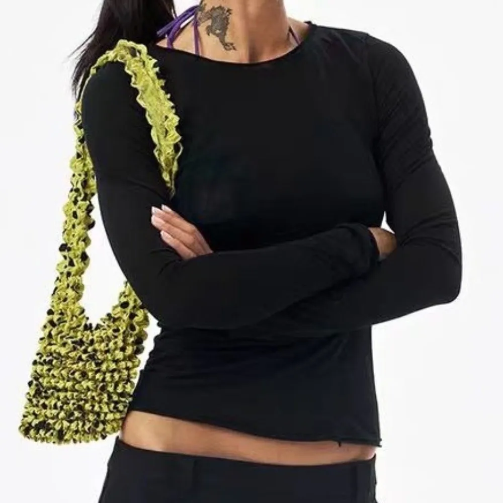 Large Capacity Bubble Crossbody Bag Black Polka Dot Woven Material Polka Dot Shopping Bag Stretch Fabric Soft Polyester