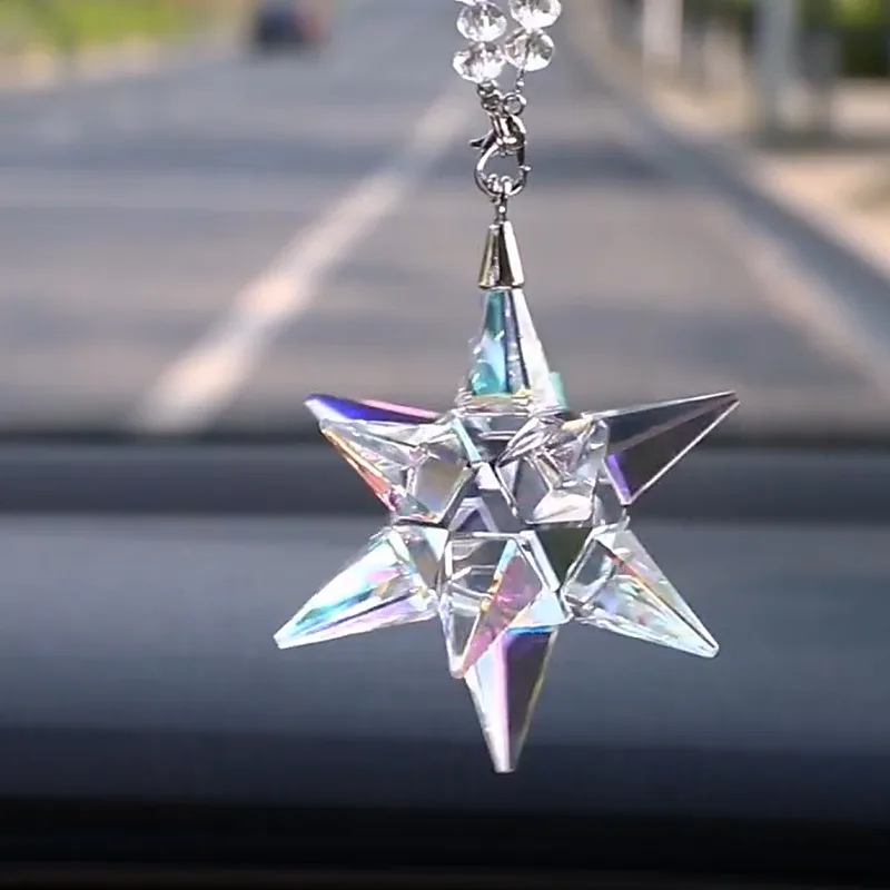 1pc Shimmer Star Christmas Tree Ornament, Small, Multicolored Crystals on White Bead String, Part of The Classic Collection
