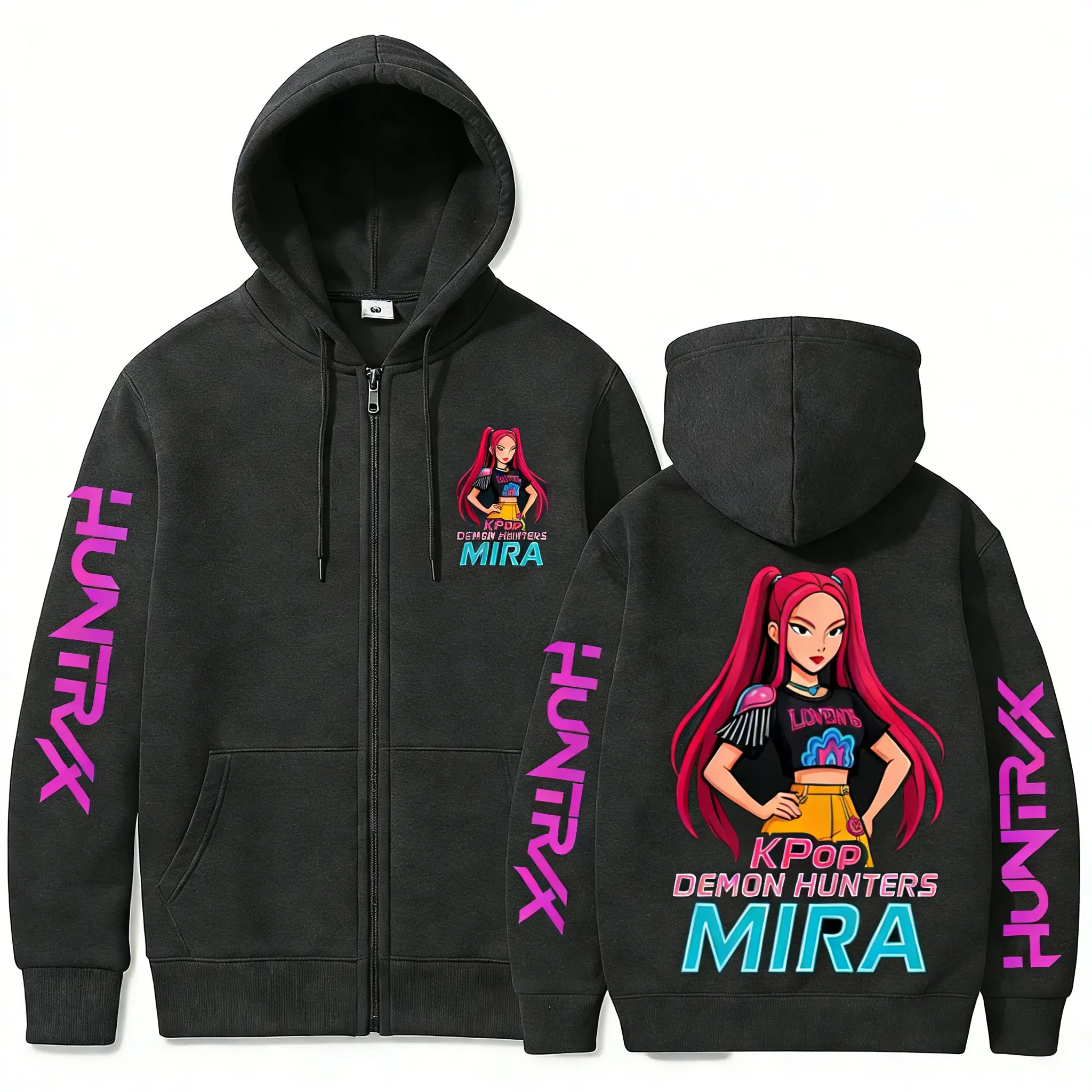 

2026 Kpop Demon Hunters Mira Аниме худи на молнии, унисекс, уличная куртка с графическим принтом, мультяшный дизайн, Harajuku, повседневная толстовка