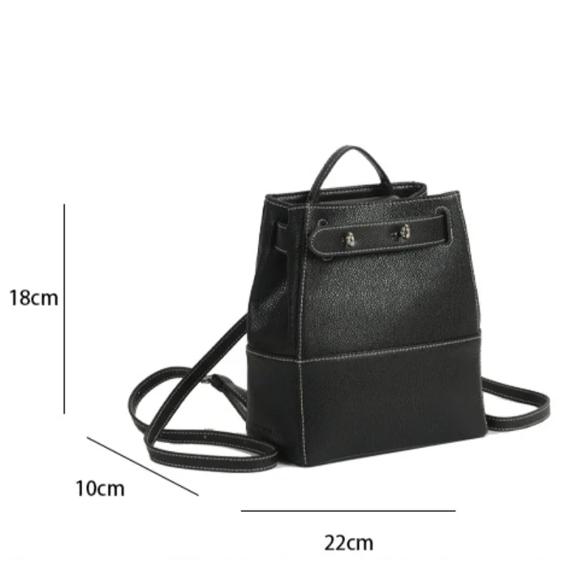 Chikege Korean Niche Design Cowhide Women Bag Simple Leisure Bucket Bag High Quality Large Capacity Retro Backpack